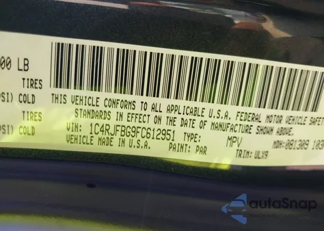 2015 Jeep Grand Cherokee Limited z USA, uszkodzony, nr VIN 1C4RJFBG9FC612951